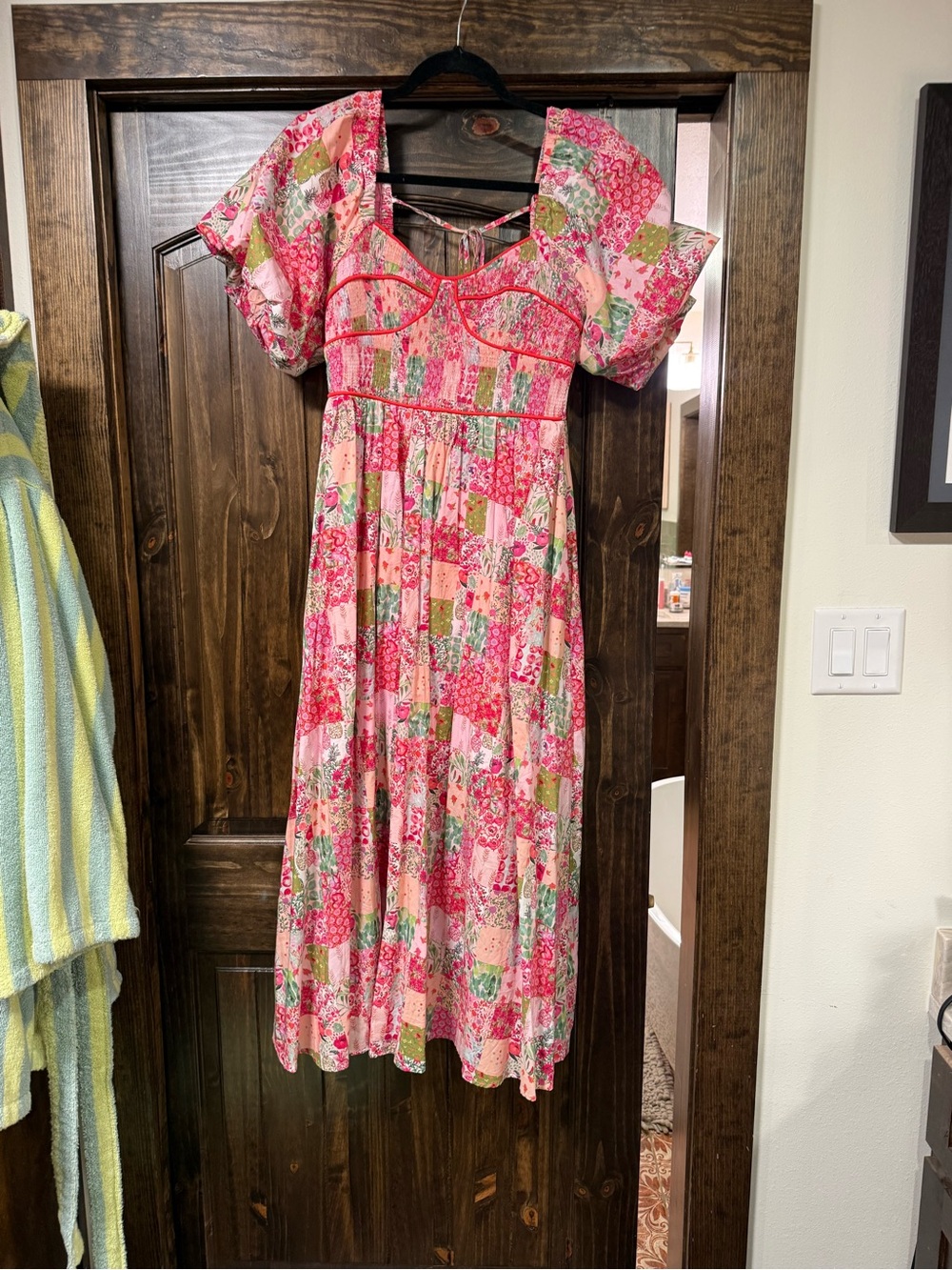 Floral Patchwork Maxi Dress in Pink and Green